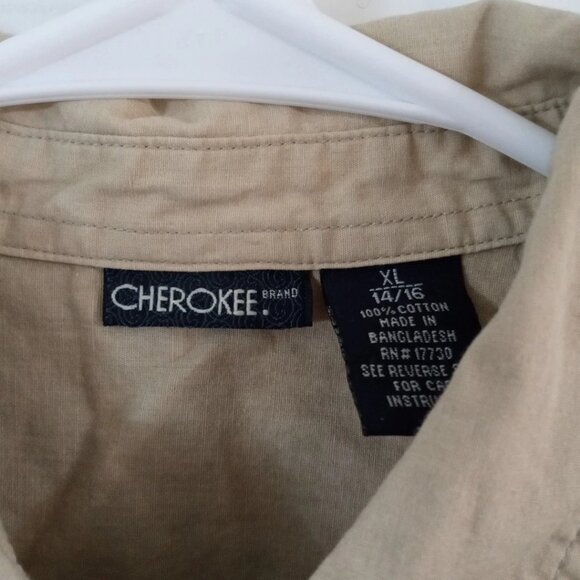 Cherokee Hawaiian Shirt Boys XL (14-16) Button Down Beige 100% Cotton - Picture 3 of 5